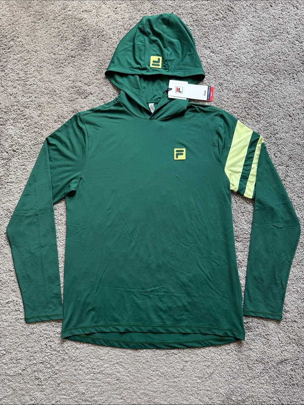 NWT Fila Tennis Essentials Long Sleeve Hoodie Rainforest/Shadow Lime Size M